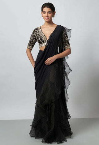 Ganika Black Sari And Blouse by Gopi Vaid available on Indiaspopup