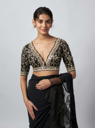 Ganika Black Sari And Blouse by Gopi Vaid available on Indiaspopup