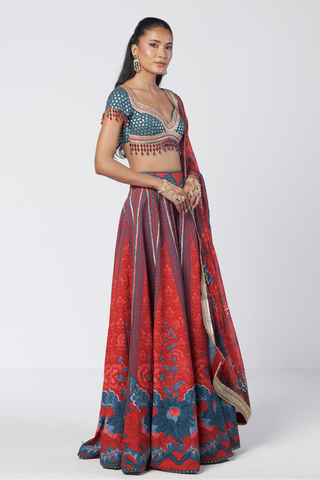 Leher red lehenga set
