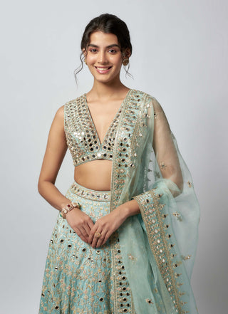 Sama powder blue mirror lehenga set