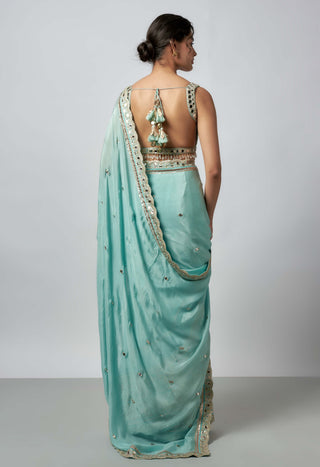 Anusha blue pleated sari and blouse