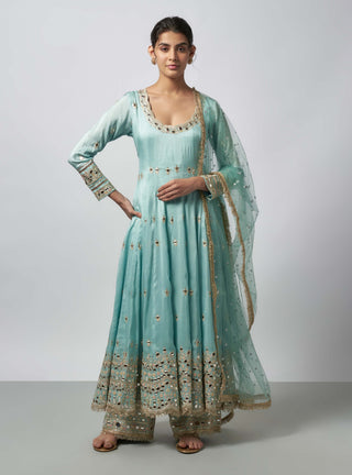 Fahar Powder Blue Anarkali Set by Gopi Vaid available on Indiaspopup