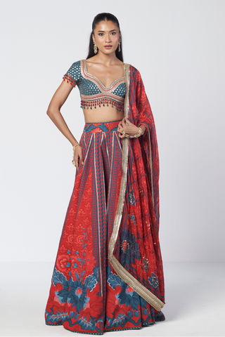 Leher red lehenga set