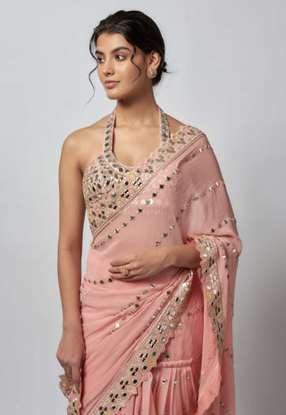 Shama Pink Sari And Blouse by Gopi Vaid available on Indiaspopup