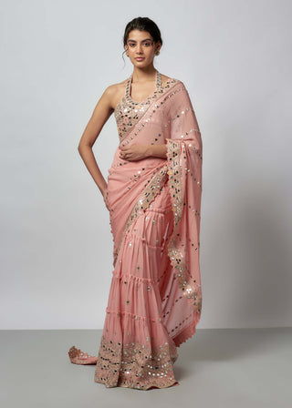 Shama Pink Sari And Blouse by Gopi Vaid available on Indiaspopup