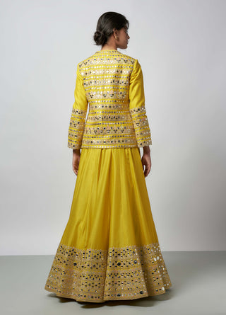 Omaira Yellow Lehenga And Jacket Set by Gopi Vaid available on Indiaspopup