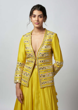 Omaira Yellow Lehenga And Jacket Set by Gopi Vaid available on Indiaspopup