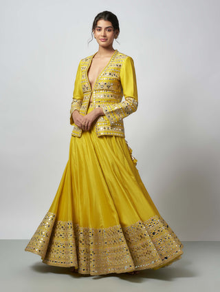 Omaira Yellow Lehenga And Jacket Set by Gopi Vaid available on Indiaspopup