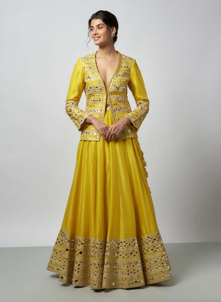 Omaira Yellow Lehenga And Jacket Set by Gopi Vaid available on Indiaspopup