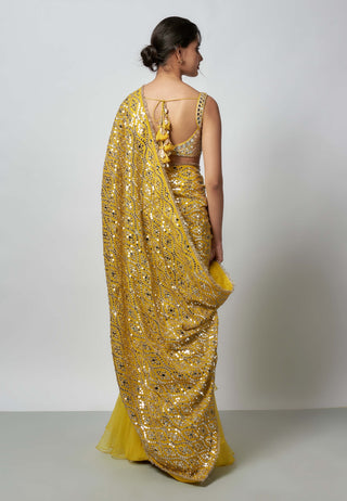 Nandana Yellow Sari And Blouse by Gopi Vaid available on Indiaspopup