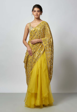 Nandana Yellow Sari And Blouse by Gopi Vaid available on Indiaspopup