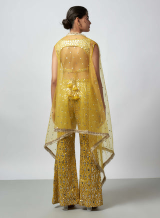 Ahsaas Yellow Flared Pant And Cape Set by Gopi Vaid available on Indiaspopup