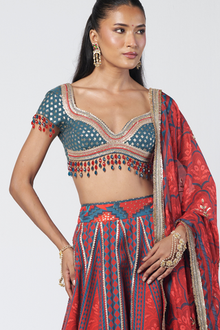 Leher red lehenga set