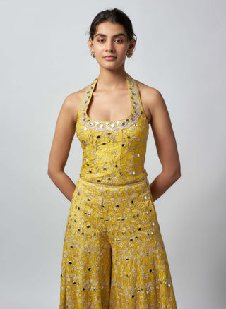 Kuyil yellow flared pant and corset