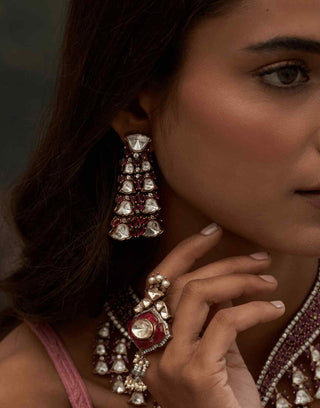 Ojasvini red zircon necklace and earrings