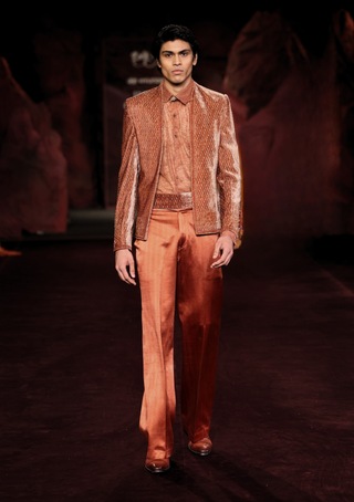 Saanjh ember orange jacket set