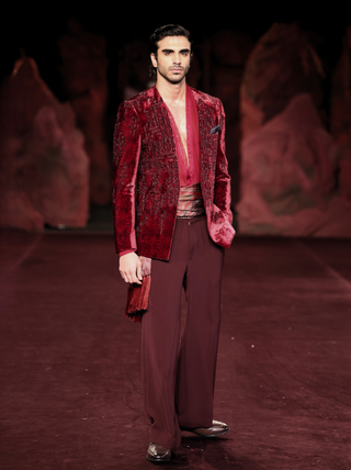 Lohit garnet red jacket set