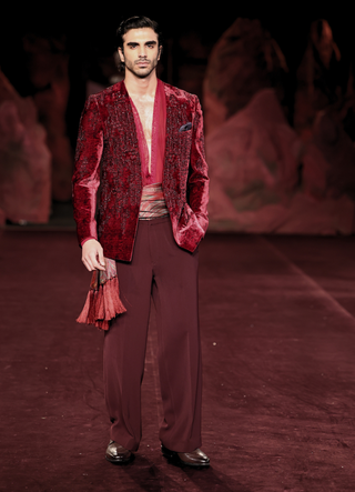 Lohit garnet red jacket set
