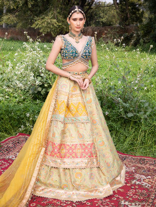 Pastel green banarasi lehenga set