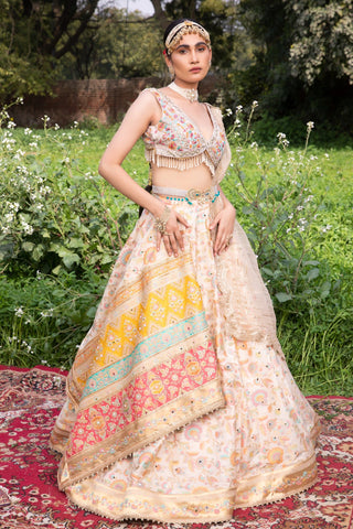 Beige banarasi lehenga set