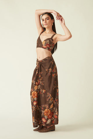Payal Pratap-Rinjani Brown Printed Skirt-INDIASPOPUP.COM