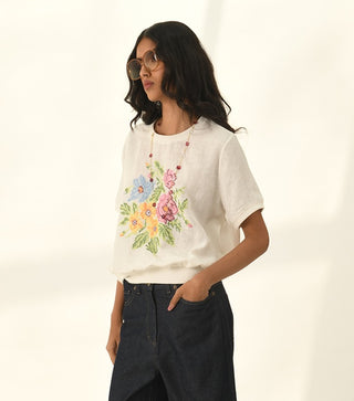 Ekstase ivory embroidered top