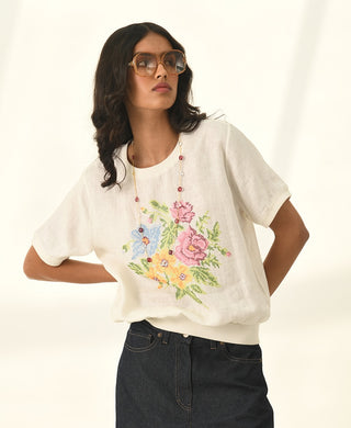 Ekstase ivory embroidered top