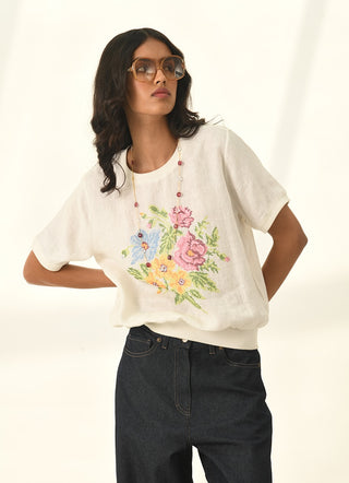 Ekstase ivory embroidered top