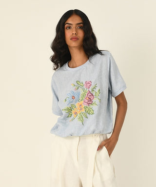 Ekstase blue embroidered top