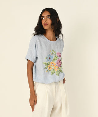Ekstase blue embroidered top
