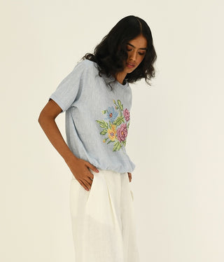 Ekstase blue embroidered top