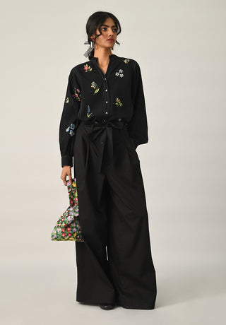 Eglantyne black panelled shirt and pants