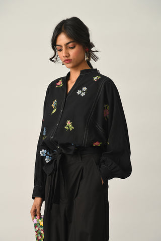 Eglantyne black panelled shirt and pants