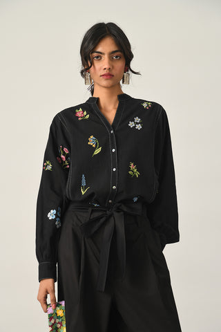 Eglantyne black panelled shirt and pants