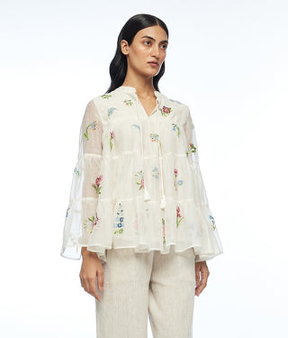 Baccara ivory tiered embroidery top
