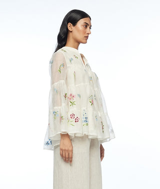 Baccara ivory tiered embroidery top