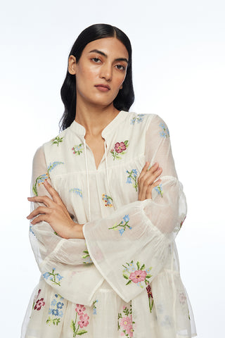 Baccara ivory tiered embroidery top