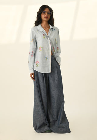 Glabrifolia blue cross stitch shirt and pants
