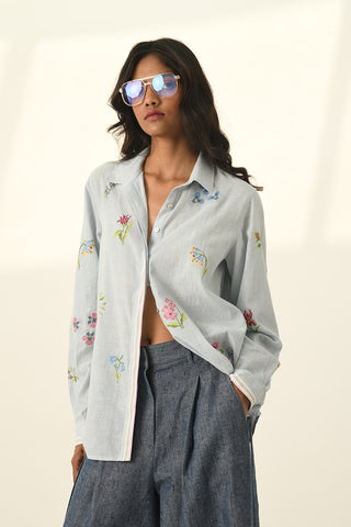 Glabrifolia blue cross stitch shirt and pants
