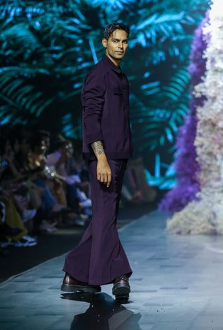 Deep Plum Latchka Biker Jacket And Pants by Nirmooha Men available on Indiaspopup.com