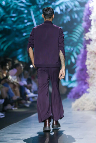 Deep Plum Latchka Biker Jacket And Pants by Nirmooha Men available on Indiaspopup.com