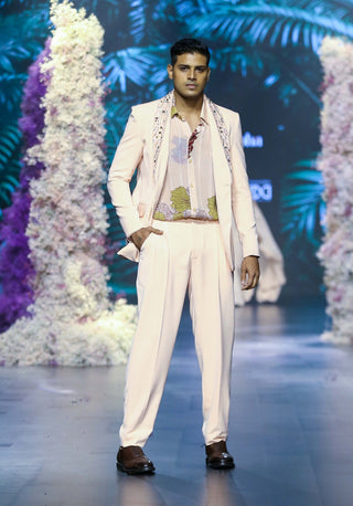 Peach Fuzz Embroidered Blazer And Pant Set by Nirmooha Men available on Indiaspopup.com