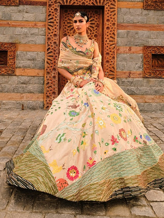 Golden Paithani Silk Lehenga Set by Aditi Gupta available on Indiaspopup.com