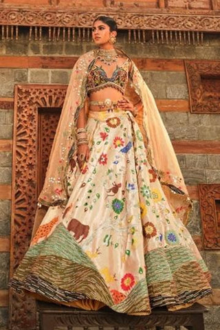 Golden Paithani Silk Lehenga Set by Aditi Gupta available on Indiaspopup.com