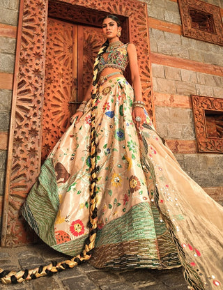 Golden Paithani Silk Lehenga Set by Aditi Gupta available on Indiaspopup.com