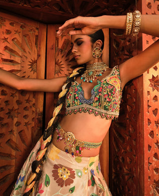 Golden Paithani Silk Lehenga Set by Aditi Gupta available on Indiaspopup.com