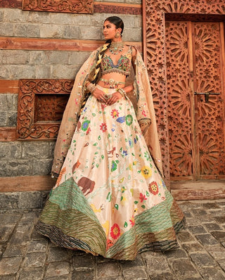 Golden Paithani Silk Lehenga Set by Aditi Gupta available on Indiaspopup.com