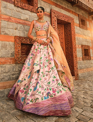 Pink Paithani Silk Lehenga Set by Aditi Gupta available on Indiaspopup.com