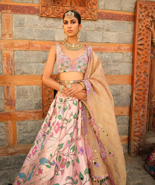 Pink Paithani Silk Lehenga Set by Aditi Gupta available on Indiaspopup.com