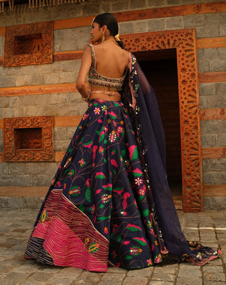 Dark Teal Blue Paithani Silk Lehenga Set by Aditi Gupta available on Indiaspopup.com